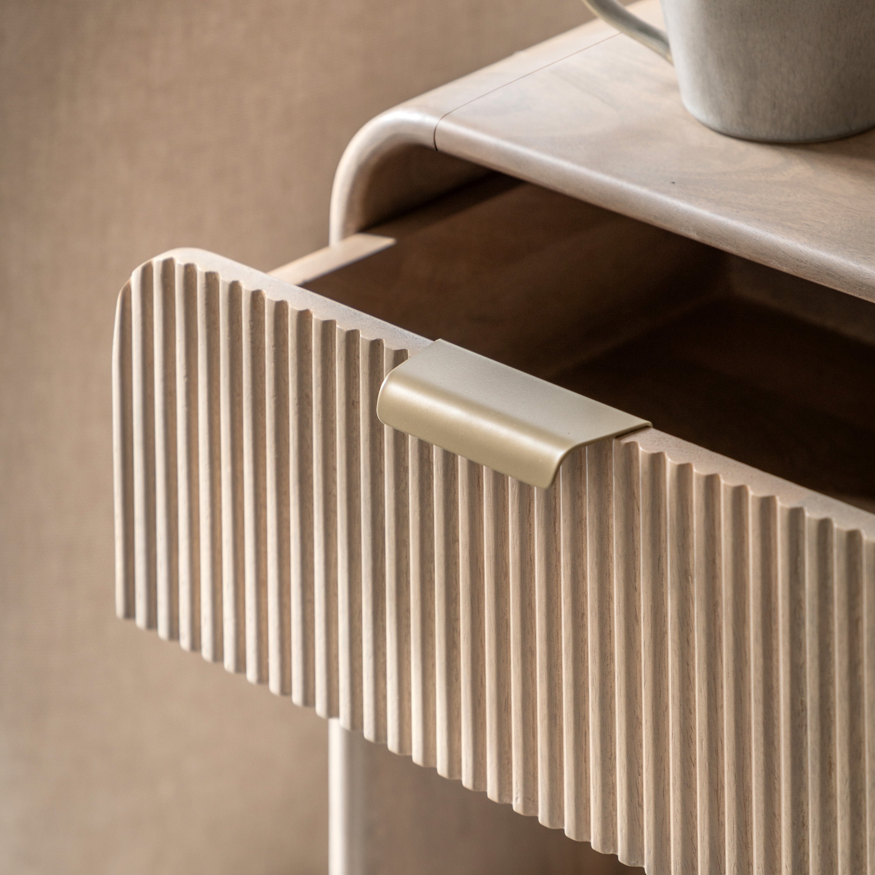 Antrury Natural Mango Wood Curved Bedside Table Wide